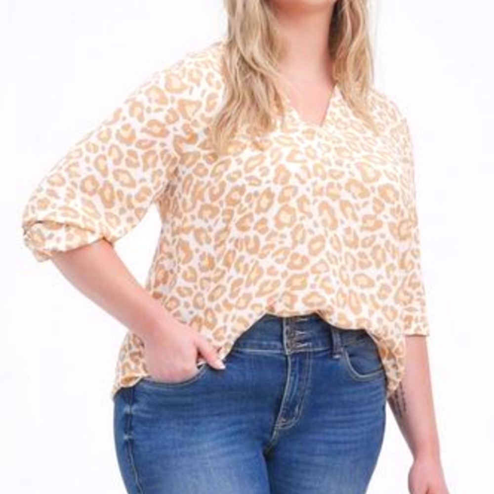 TORRID Georgette V-neck Leopard Print Long Sleeve Blouse Pullover Size 2X